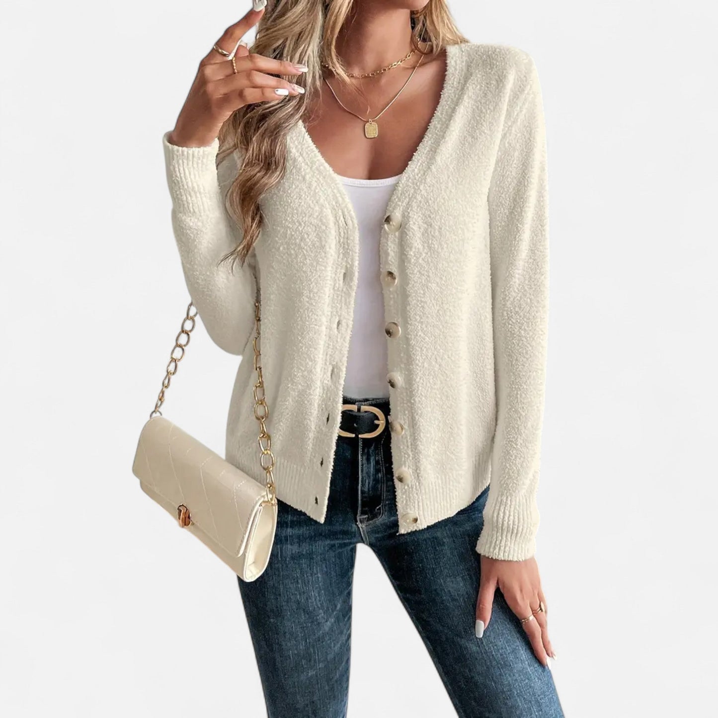 Cárdigan Mujer Botones Frontales Color Sólido